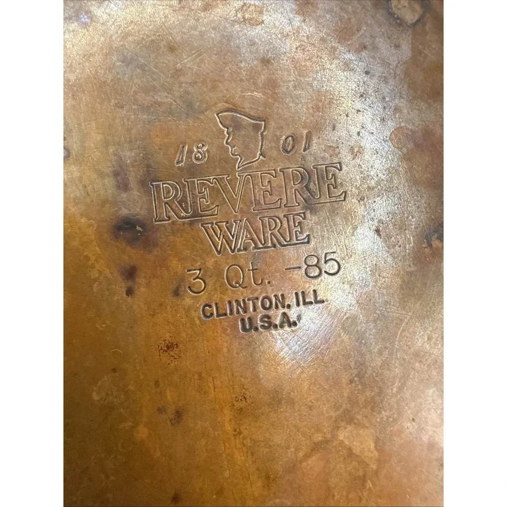 Revere Ware 3 Qt Sauce Pan Pot NO Lid Copper Bottom Clinton IL USA Flat Bottom